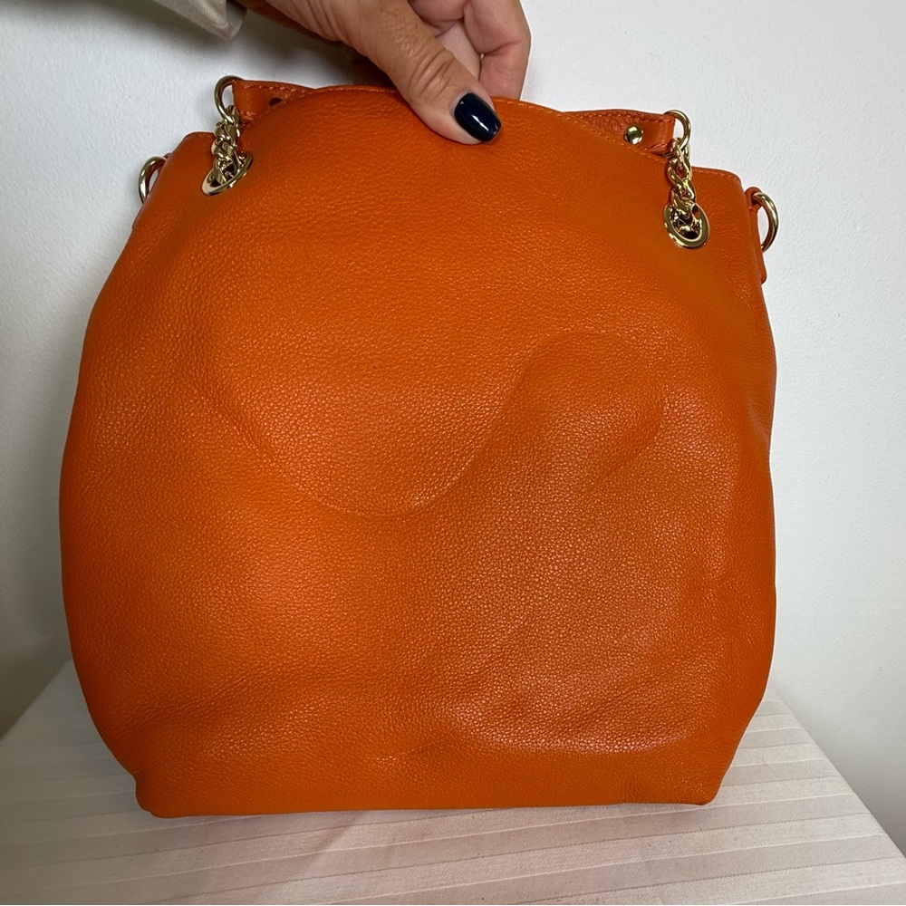 MICHAEL Michael Kors Soft Orange Leather Gold Chain Shoulder/Crossbody/Hand Bag - Picture 16 of 16